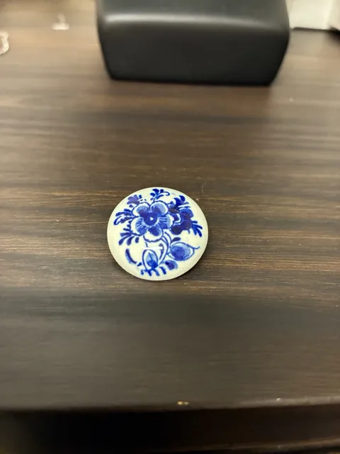 Delft Blue Floral Porcelain Brooch Holland