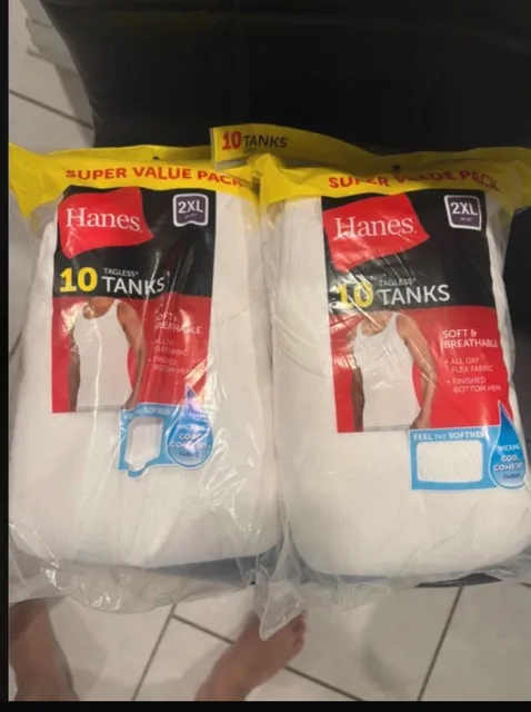 Hanes Tagless Tanks Size 2XL White Tank Top 10 Pack Lot of 2