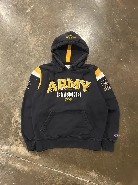 Vintage 90s Champion US Army Strong Bastogne Hoodie Black