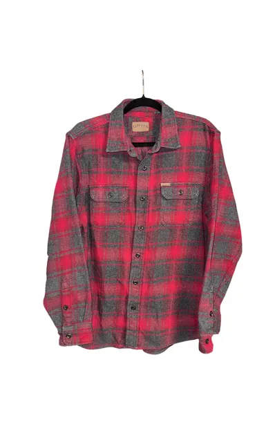 Orvis Men's XL Heavyweight Flannel Shirt
Red and Dark Plaid Button Front