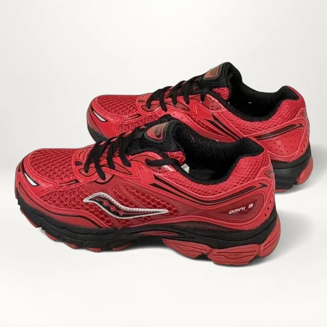 Saucony Omni 9 KDZ Size 5M Red Black Mesh Running Shoes Sneakers