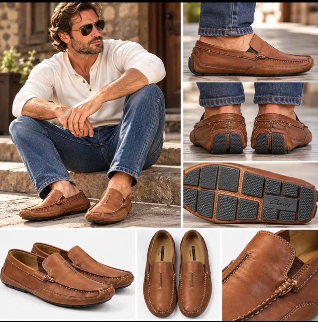 Clarks Collection 22862 Men’s 11 M Brown Leather Driving Loafers Moccasin Shoes