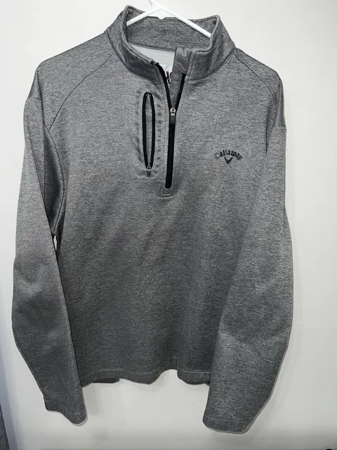 Callaway Pullover Men L Grey 1/4 Zip Long Sleeve Fleece Golf Pocket Logo