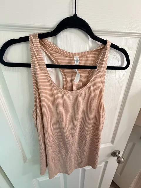 Lululemon Striped Tank Top Size 10 Beige White Active
