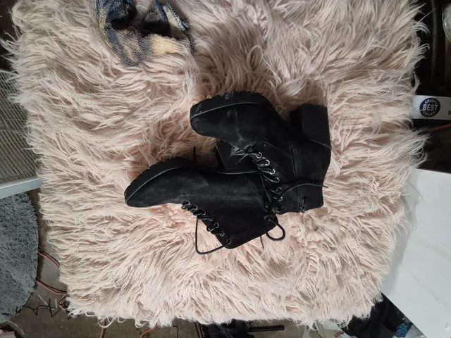 Soda Black Faux Suede Lace-Up Block Heel Combat Booties