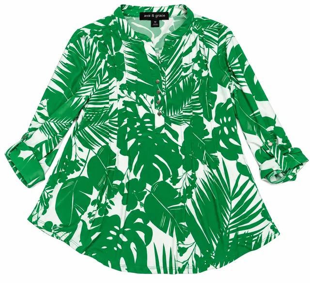 Ava & Grace Green Leaf Print Blouse Size M