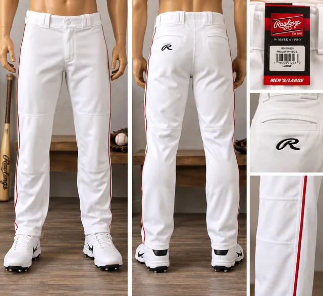 Rawlings Baseball Pants Size L White Red Piping New With Tags