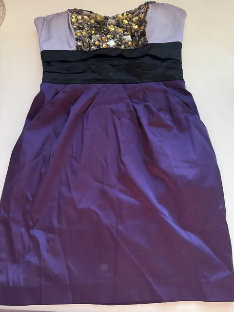 Bebe Y2K Rhinestone Jeweled Strapless Party Cocktail Dress Purple Size S