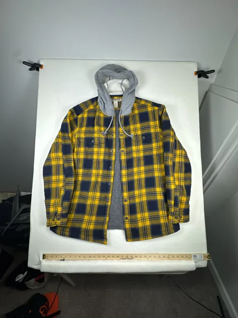 Duluth Trading Co Flannel Hooded Shirt Jacket Size L Yellow Plaid