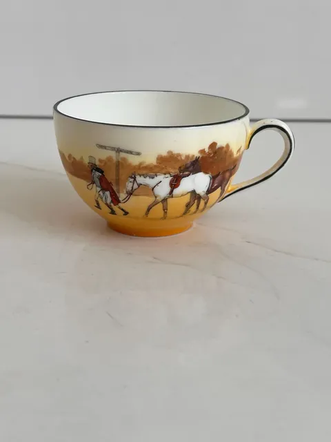 Royal Doulton Coaching Days Series Flat Teacup Yellow Coach Horses