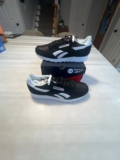 Reebok Royal Nylon Size 7.5 Black White Sneakers BD1553 New with Box