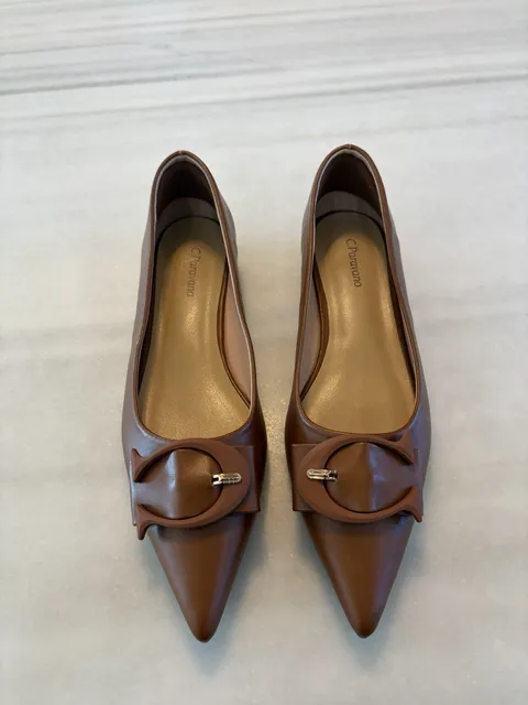 C.Paravano Pointed Toe Flats Size 40 Brown Buckle Leather