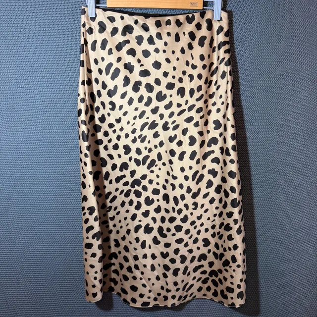 Aqua Leopard Print Midi Skirt Size L Animal Print Polyester Slip