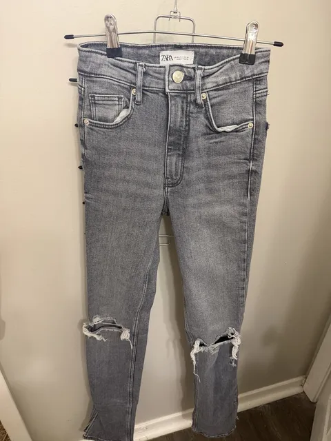 Zara Distressed Slim Jeans Size USA 0 Gray Cotton Blend