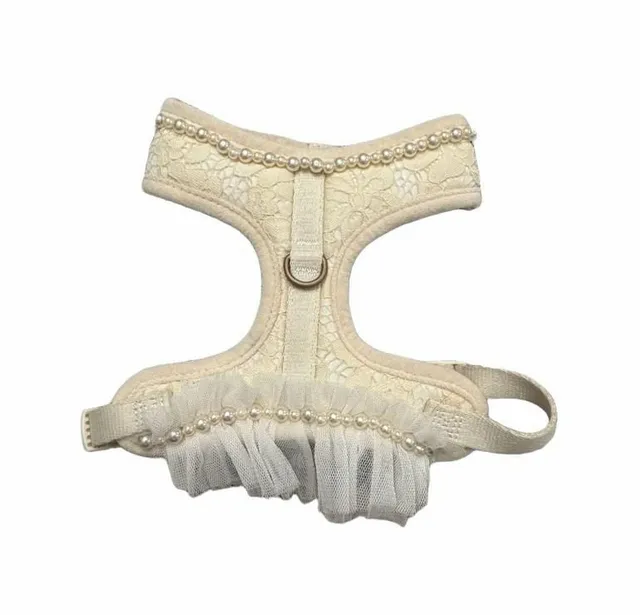 Bond & Co. Dog Harness Size S Cream Lace Pearl Ruffle