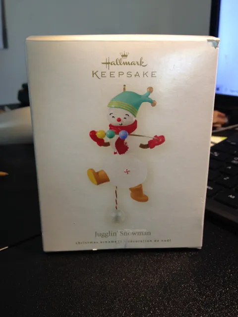 Hallmark Christmas Ornament Jugglin Snowman Pull Cord to see Juggle NEW 2008