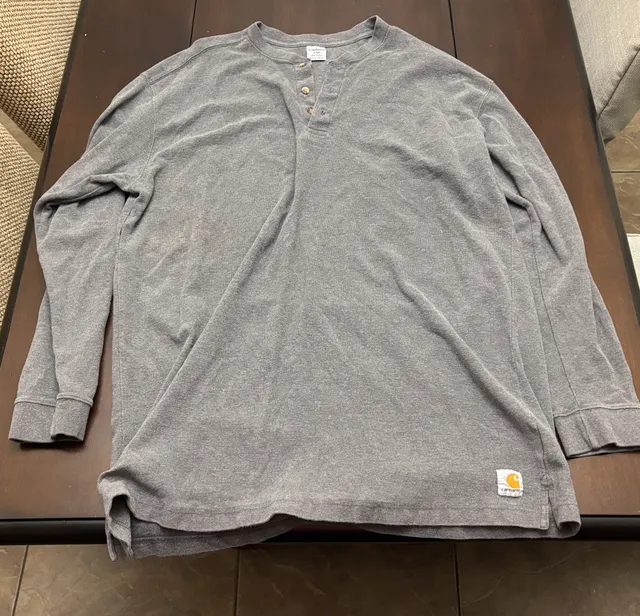 Carhartt Thermal Long Sleeve Henley 2XL Gray Cotton