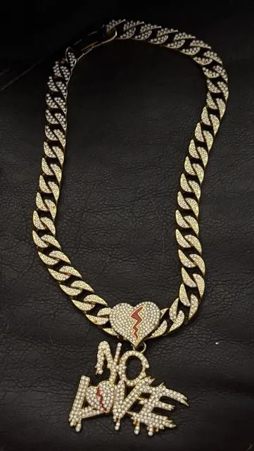 No Love Rhinestone Cuban Link Chain Necklace