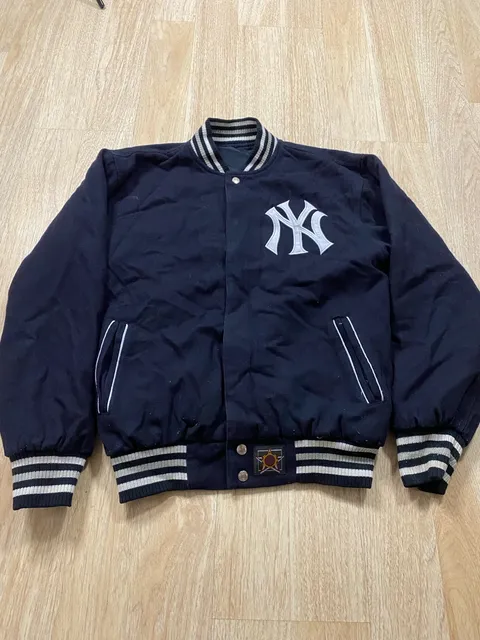 JH Design New York Yankees Reversible Varsity Jacket Navy Wool