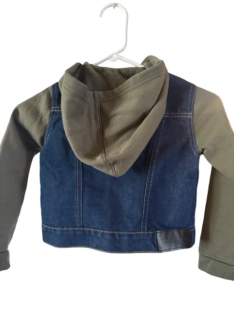 DKNY Denim Jacket Size 6X Blue Hoodie Layered Sleeves