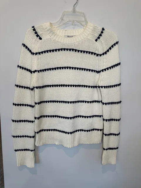 100% Cotton Madewell Striped Pullover Sweater Size S White Black
