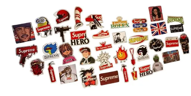 Supreme Sticker Lot Assorted Mixed Brands Decals
2 stickers for 5$-5 for 10– 12 stickers for 20$