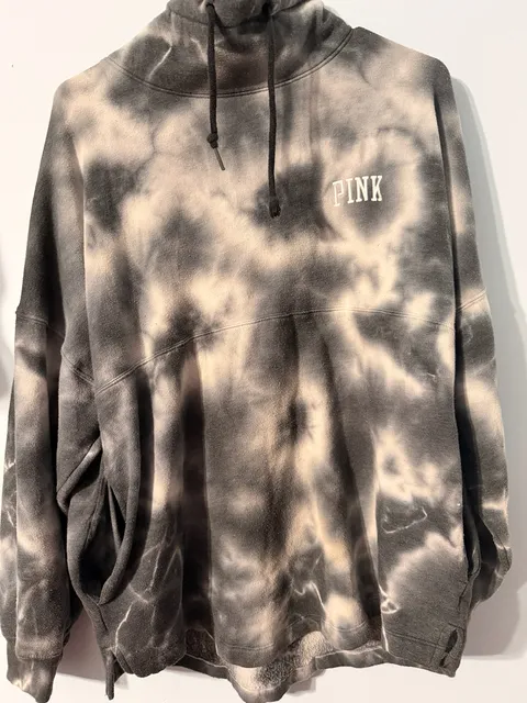 PINK Victoria's Secret Cowl Neck Hoodie Size L Black White Tie Dye