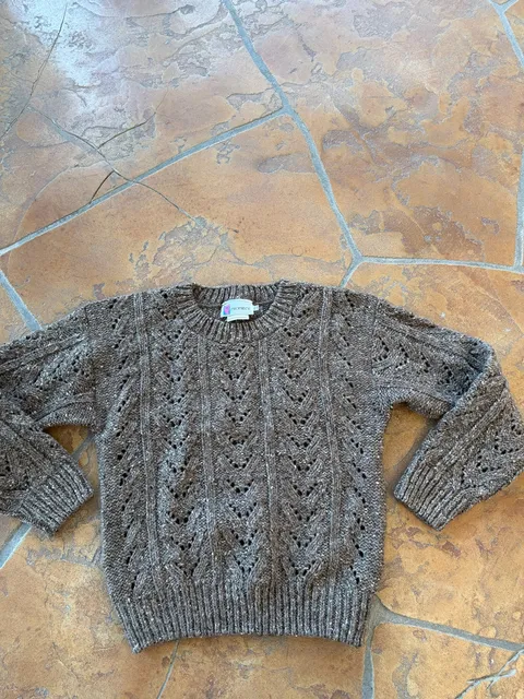 VTG Prophecy Chunky Knit Wool Sweater Size Small Brown Tweed Open Weave