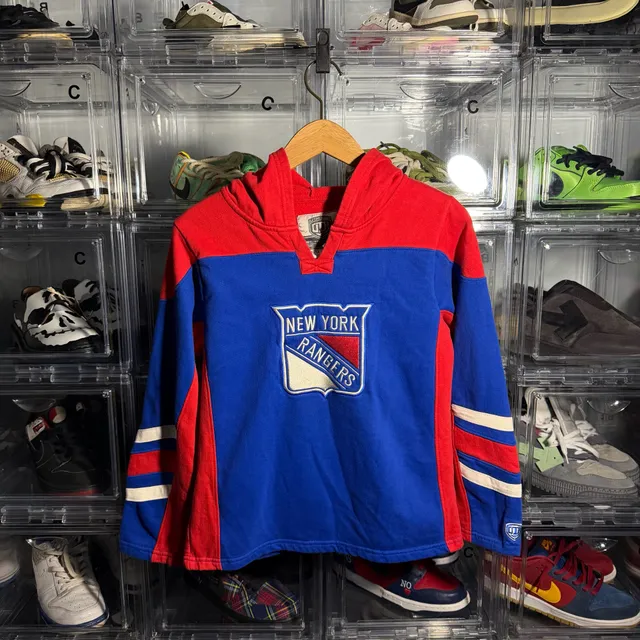 Old Time Hockey New York Rangers Hoodie Size L/G Youth Red Blue Lacer Sweatshirt