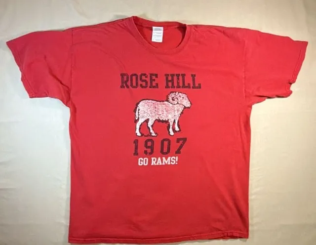 Gildan Ultra Cotton Red Rose Hill 1907 Go Rams Sheep Mascot T-Shirt XL
