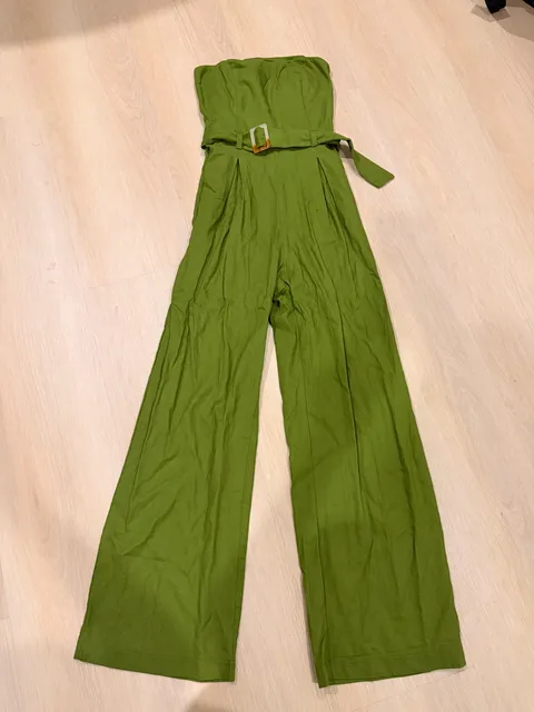 Monteau Los Angeles Jumpsuit Size XS Green Strapless Belted Wide Leg