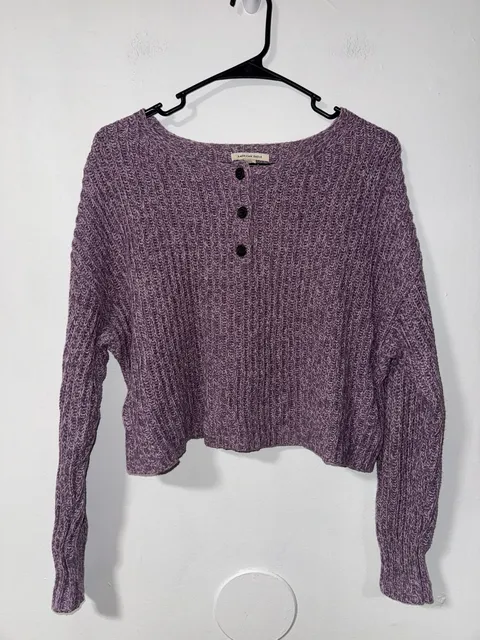 American Eagle Knit Henley Sweater Purple