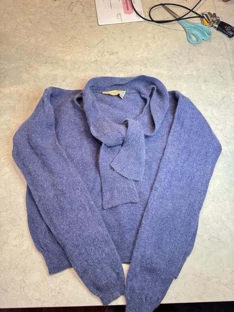 Ellen Tracy Sweater Size L Blue Lambswool Blend Scarf Neck
