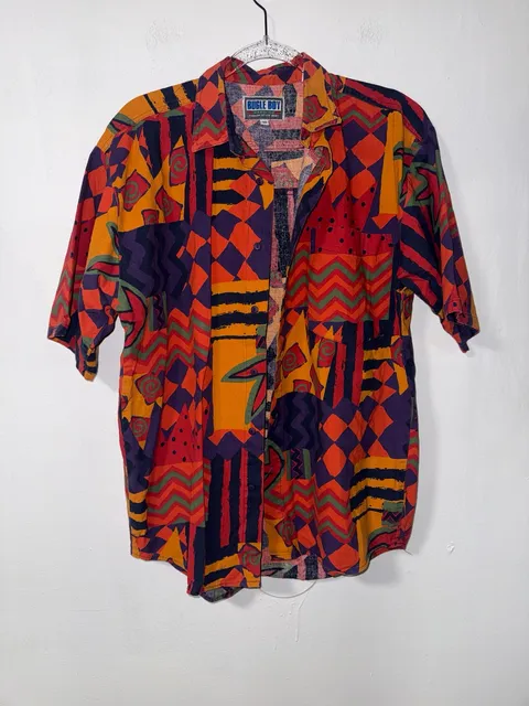 Bugle Boy Vintage 90s Abstract Geometric Short Sleeve Shirt Size M