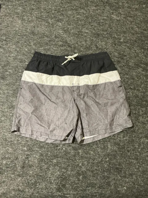Basic Editions Swim Trunks Mens Size Large Black Gray Colorblock Drawstring