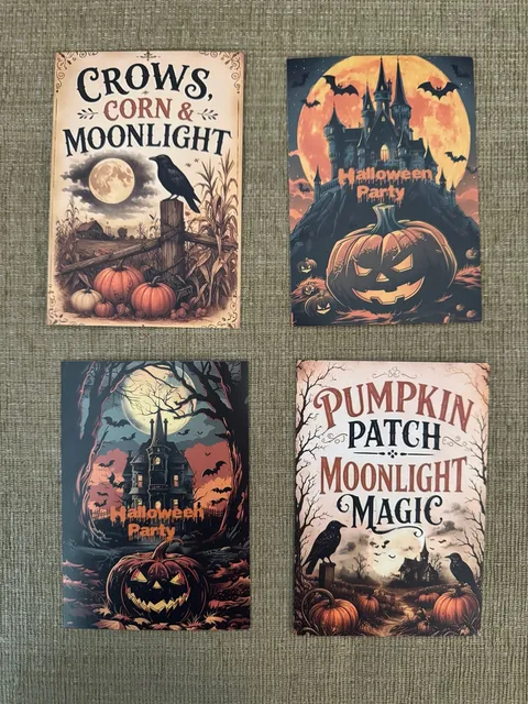 Set of 4 Vintage Style Halloween Postcards/Art