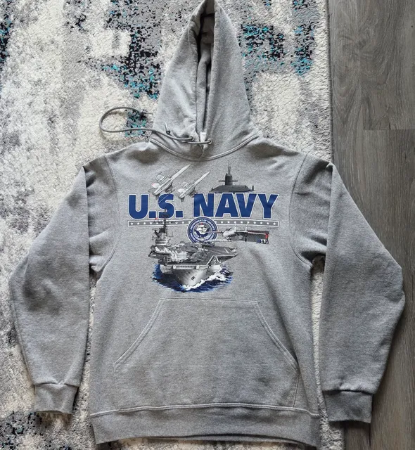 Jerzees US Navy Hoodie Size Small Gray Military Pullover Sweatshirt