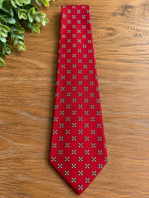 Vintage Brooks Brothers Makers Silk Tie Red Geometric Print England