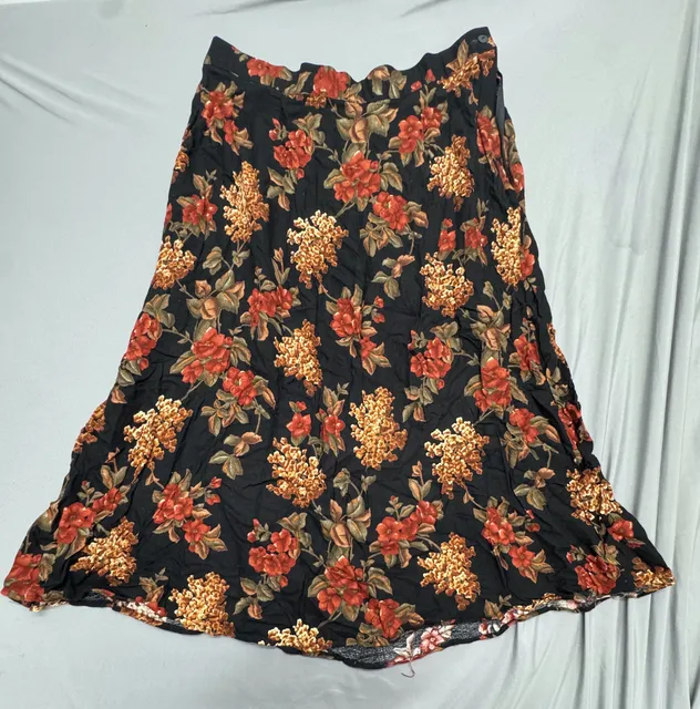 Lane Bryant Skirt Size 22/24 Black Floral Rayon Midi