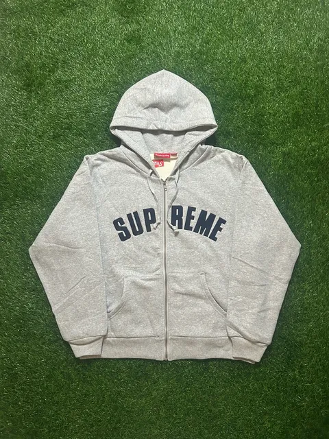 Supreme Arch Logo Thermal Zip Up Hoodie Grey