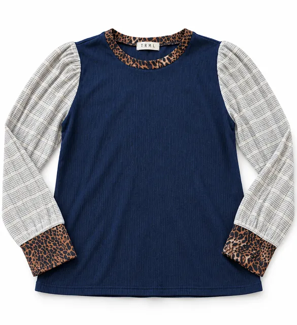 THML Long Sleeve Top Size M Blue Striped Leopard Print(b1)