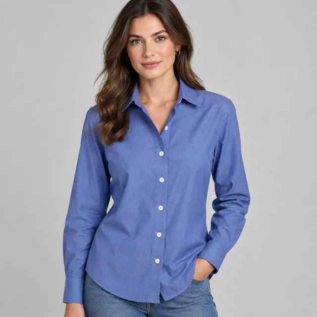 Coldwater Creek Button Down Shirt Size L Blue Cotton Long Sleeve