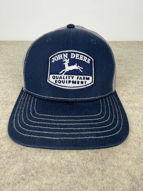John Deere Quality Farm Equipment Trucker Hat Navy Grey Snapback