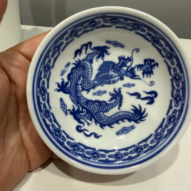 Chinese Blue and White Porcelain Dragon Bowl 4.5 Inch