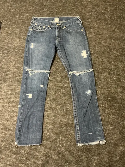 True Religion Slim Distressed Denim Jeans Womens Size 31 Blue Cotton 5 Pockets