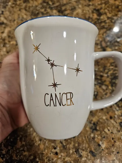 Cancer Zodiac Mug Strawberry Street Astrology Constellation Blue Gold Coffee Cup Gift