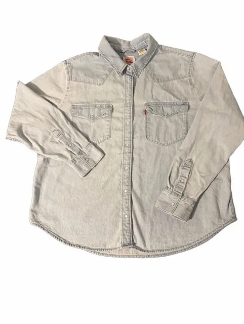 Levi Strauss Womens Light Wash Denim Western Shirt Pearl Snap Size XXL