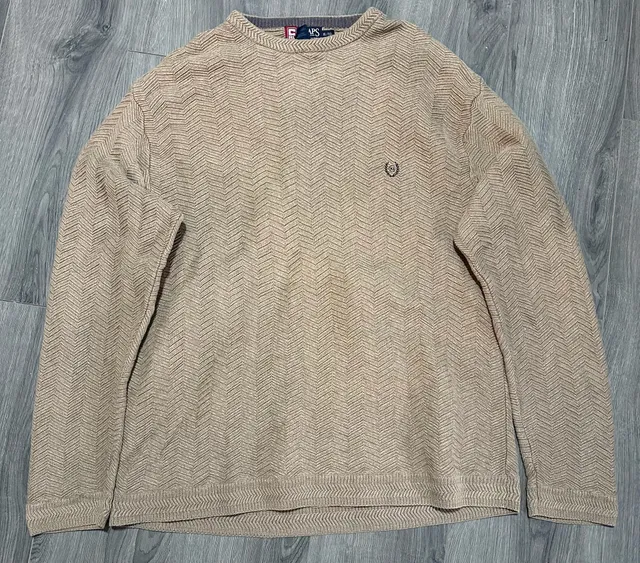 Vintage Chaps Ralph Lauren Sweater Size XL Tan Chevron Knit Pullover