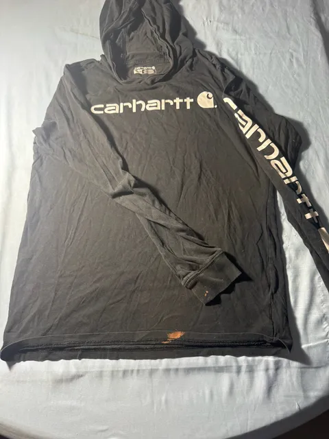 Youth Carhartt Long Sleeve Hooded T-Shirt Size XL (18-20) Black Graphic Logo