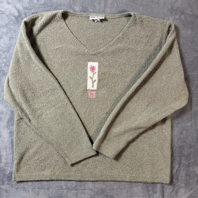 Brindah V-Neck Sweatshirt Green Floral Applique